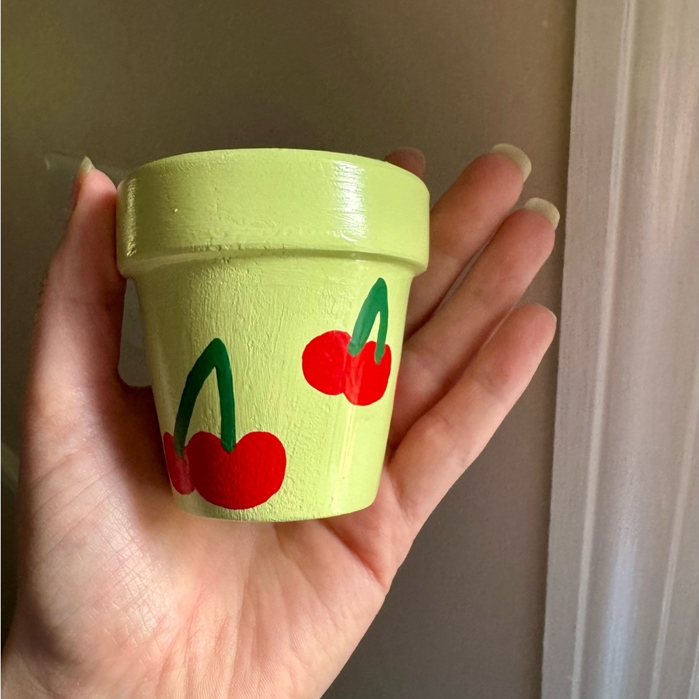 Hand-Painted 2” Cherry Design Terracotta Pot